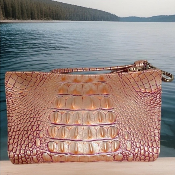 Brahmin Daisy APRICOT ROSE Wristlet Clutch & Clip On Britt Card Coin Wallet-2 PC - Picture 4 of 16